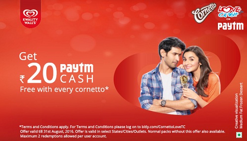 India Desire : Paytm Cornetto Offer: Free Rs 20 Paytm Cash On Buying Cornetto Pack